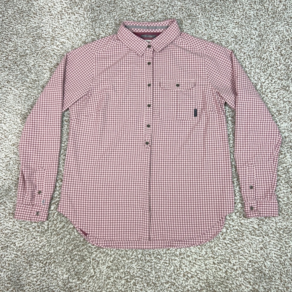 Columbia Shirt Men Large Red White Gingham Button Down Omni Shade Hiking Popover